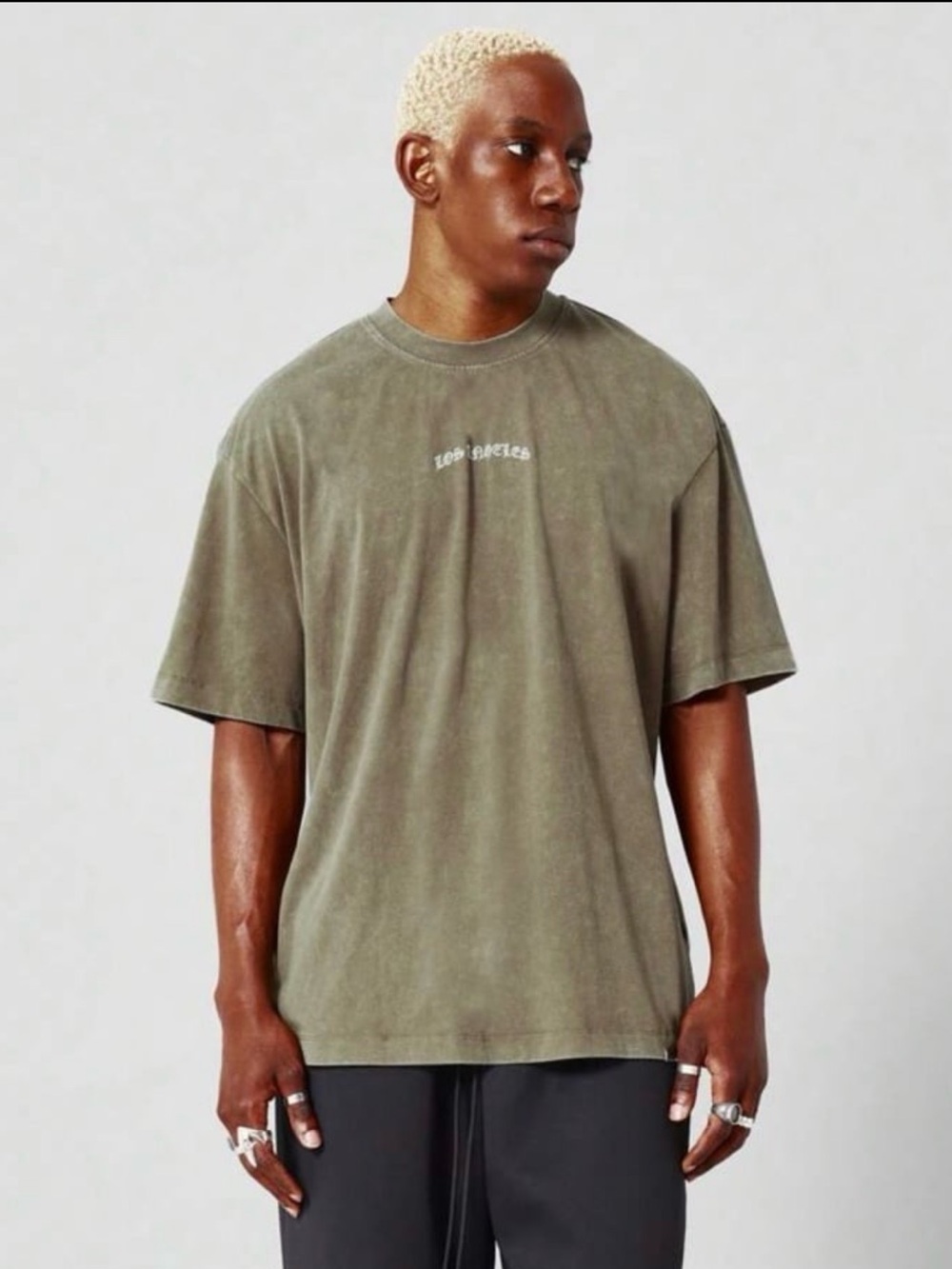 Loose Fit Washed Green T-Shirt w/Embroidered Design